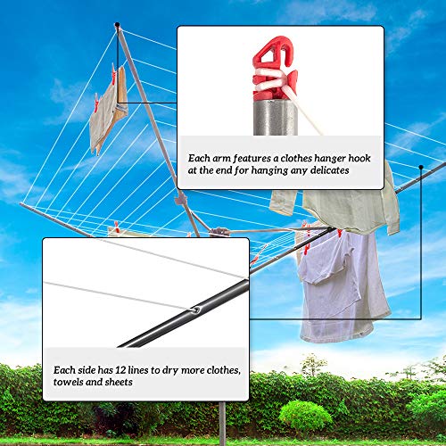 STORAGE MANIAC Outdoor Umbrella Drying Rack, Steel Frame & Adjustable Height, 4-arm Umbrella Clothesline for Bedding, Collapsible Retracting Clothes Line for Backyard – 12 Lines with 164ft | The Storepaperoomates Retail Market - Fast Affordable Shopping