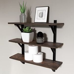 WELLAND 3 Tier Wall Shelves | Rustic Floating Shelves for Farmhouse Bathroom, Kitchen and Bedroom| Solid Pine Wood & Brackets| 23.6“W x 6.7″ D x 25″ H| Espresso Finish