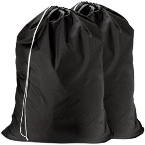 Nylon Laundry Bag – Locking Drawstring Closure and Machine Washable. These Large Bags Will Fit a Laundry Basket or Hamper and Strong Enough to Carry up to Three Loads of Clothes. (Black | 2-Pack)