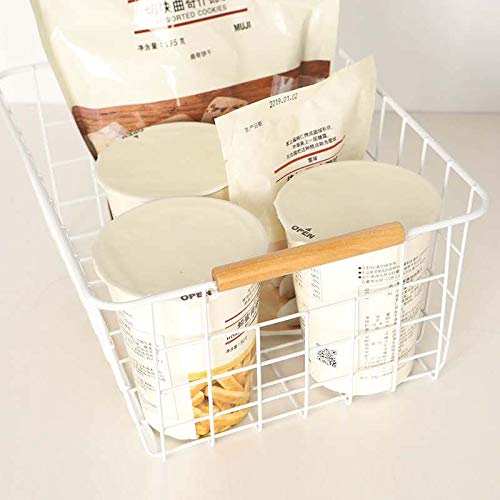 LeleCAT wire white baskets with Wooden Handles Storage Organizer Baskets, Household Refrigerator for Cabinets, Pantry, Closets, Bedrooms, kitchen – Set of 2（White） | The Storepaperoomates Retail Market - Fast Affordable Shopping