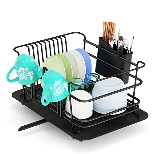 1Easylife Dish Drying Rack, Dish Drainer for Kitchen Rustproof Dish Rack and Drainboard Set with Removable Utensil Holder and Adjustable Swivel Spout, Countertop or in Sink Dry Rack (Black) | The Storepaperoomates Retail Market - Fast Affordable Shopping