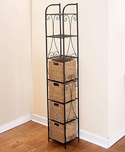The Lakeside Collection Slim Seagrass Tower Shelving with Baskets for Extra Home Storage Space | The Storepaperoomates Retail Market - Fast Affordable Shopping