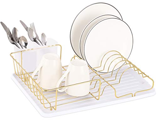 Buruis Dish Drying Rack, Gold Dish Drainer Organizer Includes Removable Drain Board and Utensil Holder, Large Capacity Metal Dish Racks for Kitchen (White) | The Storepaperoomates Retail Market - Fast Affordable Shopping