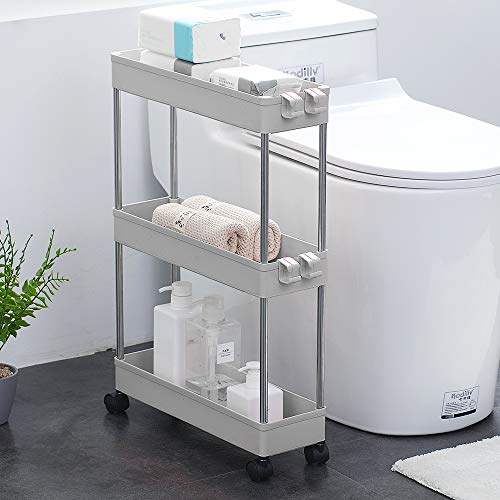 ArderLive 3 Tier Slim Storage Cart，Storage Racks with Wheels Rolling Storage Cart Mobile Shelving Unit Organizer Slide Out for Bedrooms,Kitchen,Narrow Places(Gray,Slim) | The Storepaperoomates Retail Market - Fast Affordable Shopping