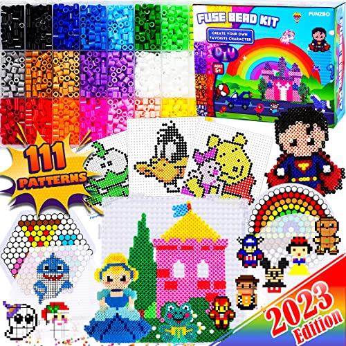 FunzBo Fuse Beads Craft Kit – 111 Patterns Melty Fusion Colored Beads Arts and Crafts Pearler Set for Kids – 5500 5mm Bead 9 pegboards for Boys Girls Age 5 6 7 Classroom Activity Gift (Large) | The Storepaperoomates Retail Market - Fast Affordable Shopping