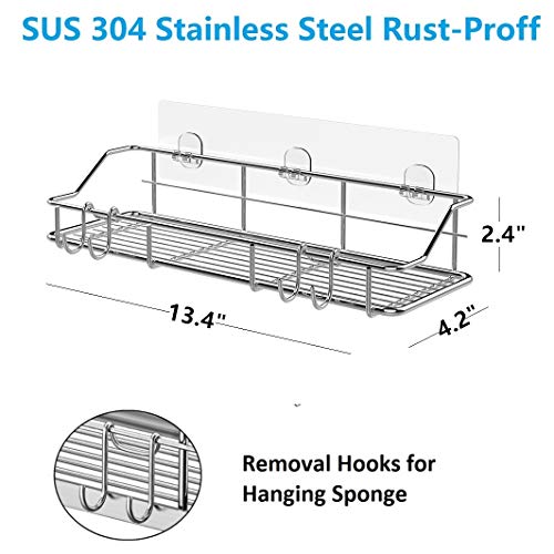 Adhesive Shower Caddy Shower Shelf Basket with Hooks, 304 Stainless Steel, 2 Pack (Silver) | The Storepaperoomates Retail Market - Fast Affordable Shopping