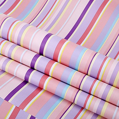 GLOW4U Colorful Stripe Contact Paper Self Adhersive Vinyl Shelf Drawer Liner Accent Wall Art Crafts Sticker Removable Wallpaper 17.7×117 Inch | The Storepaperoomates Retail Market - Fast Affordable Shopping