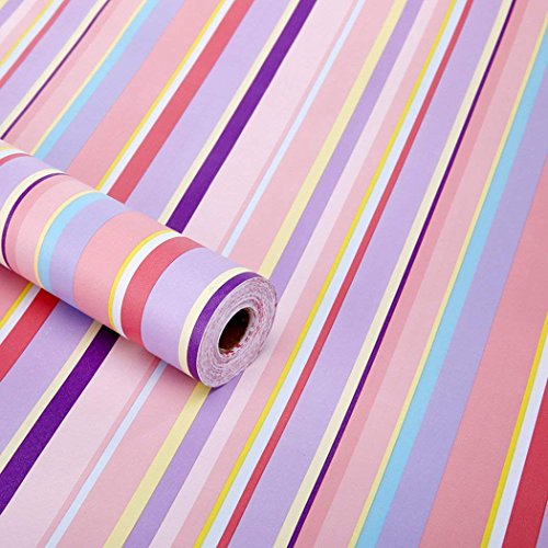 GLOW4U Colorful Stripe Contact Paper Self Adhersive Vinyl Shelf Drawer Liner Accent Wall Art Crafts Sticker Removable Wallpaper 17.7×117 Inch | The Storepaperoomates Retail Market - Fast Affordable Shopping
