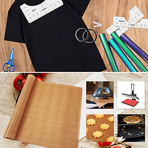 T-Shirt Alignment Ruler Heat Resistant Tape 10mm X 33m 108ft, PTFE Teflon Transfer Sheet 16 x 20″ – 4 Rulers, 2 Rolls Heat Resistant Tape, 3 Packs PTFE Teflon Sheet and 1 Tape Measure Included | The Storepaperoomates Retail Market - Fast Affordable Shopping