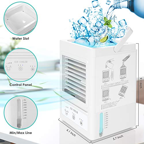 Portable Air Conditioner, 700 ML Water Tank, 5000mAh Rechargeable Battery Operated 120°Auto Oscillation Personal Mini Air Cooler with 3 Wind Speeds, 3 Cooling Levels, Perfect for Office Desk, Dorm, Bedroom and Outdoors | The Storepaperoomates Retail Market - Fast Affordable Shopping