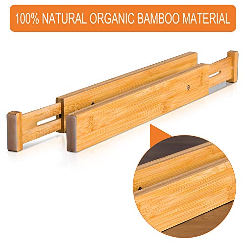 FILWH 6 Pack Bamboo Drawer Dividers, Spring Loaded Adjustable Drawer Separators (2.1″ High, 17.52″-21.65″), Perfect Expandable Wooden Drawer Dividers for Kitchen, Bathroom, Bedroom, Dresser & Office | The Storepaperoomates Retail Market - Fast Affordable Shopping