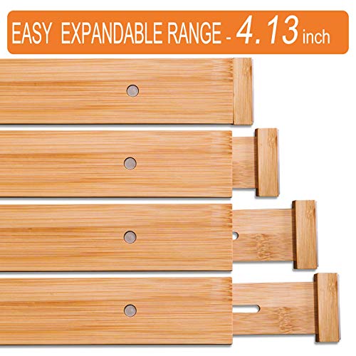 FILWH 6 Pack Bamboo Drawer Dividers, Spring Loaded Adjustable Drawer Separators (2.1″ High, 17.52″-21.65″), Perfect Expandable Wooden Drawer Dividers for Kitchen, Bathroom, Bedroom, Dresser & Office | The Storepaperoomates Retail Market - Fast Affordable Shopping