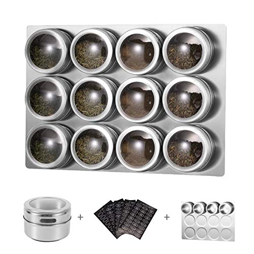 HEFANTU 12 Magnetic Spice Tins with Spice Racks Wall Mount & 120 Spice Labels, Storage Magnet Spice Containers, Clear Lid with Sift and Pour(Spices Not Included)(silver) | The Storepaperoomates Retail Market - Fast Affordable Shopping