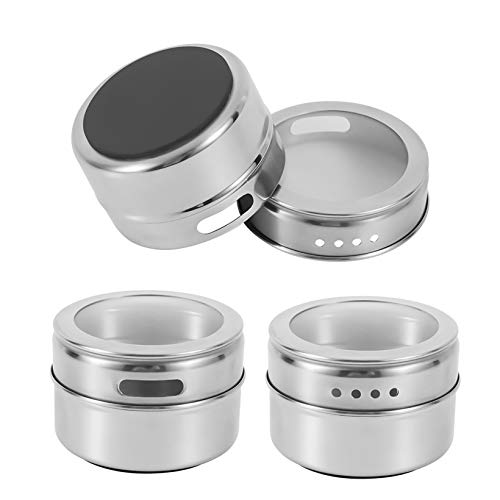 HEFANTU 12 Magnetic Spice Tins with Spice Racks Wall Mount & 120 Spice Labels, Storage Magnet Spice Containers, Clear Lid with Sift and Pour(Spices Not Included)(silver) | The Storepaperoomates Retail Market - Fast Affordable Shopping