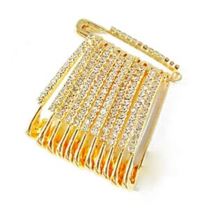 Golden Colour Diamonds Designer Safety pin Saree pin one Side of Safety pin – 12 Pack