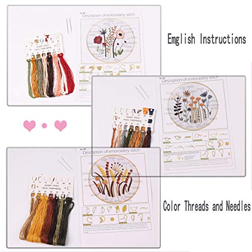 3 Sets of Beginner Embroidery Kits with 3 Patterns and 6 Needles, Needlepoint Kits for Adults ,Including Embroidery Floss,3 Plastic Hoops and 3 Cotton Fabric | The Storepaperoomates Retail Market - Fast Affordable Shopping