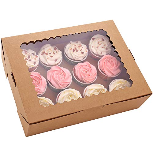 Tcoivs 15-Set Cupcake Boxes Hold 12 Standard Cupcakes, Cupcake Containers with Windows and Inserts, Brown Cupcake Carrier, Food Grade Kraft Cupcake Holders | The Storepaperoomates Retail Market - Fast Affordable Shopping
