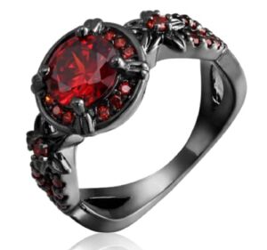 Flower Shiny Red Ruby Wedding Ring Black Gold Promise Jewelry Size5-11 US (11)