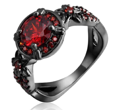 Flower Shiny Red Ruby Wedding Ring Black Gold Promise Jewelry Size5-11 US (11) | The Storepaperoomates Retail Market - Fast Affordable Shopping