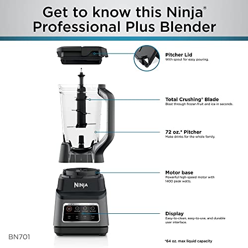 Ninja BN701 Professional Plus Bender, 1400 Peak Watts, 3 Functions for Smoothies, Frozen Drinks & Ice Cream with Auto IQ, 72-oz.* Total Crushing Pitcher & Lid, Dark Grey | The Storepaperoomates Retail Market - Fast Affordable Shopping