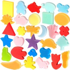 LEOBRO 30pcs Sponge Painting Shapes Painting Craft Sponge for Toddlers Assorted Pattern Early Learning Sponge