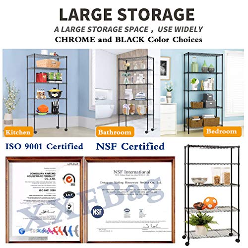 5 Tier Wire Shelving Unit with Wheels Metal Storage Shelves NSF Wire Shelf Adjustable Layer Rack for Pantry Closet Kitchen Laundry Organization in Black,14”Wx30”Dx60”H | The Storepaperoomates Retail Market - Fast Affordable Shopping