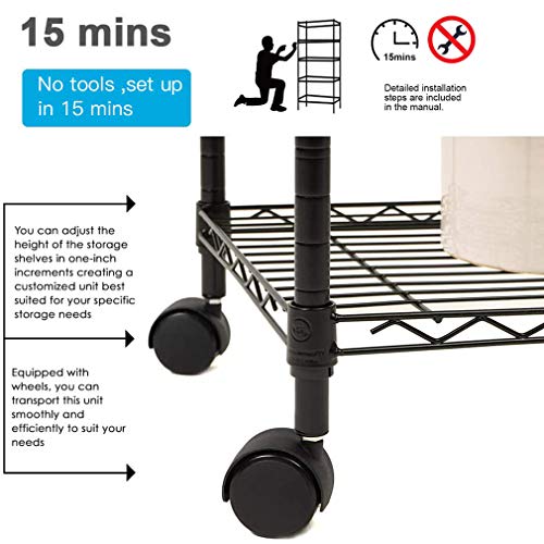 5 Tier Wire Shelving Unit with Wheels Metal Storage Shelves NSF Wire Shelf Adjustable Layer Rack for Pantry Closet Kitchen Laundry Organization in Black,14”Wx30”Dx60”H | The Storepaperoomates Retail Market - Fast Affordable Shopping
