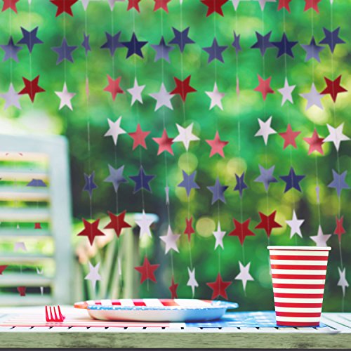 TecUnite 8 Strands Patriotic Star Streamers Banner Garland for 4th of July BBQ, Memorial Day, Veterans Day Party, Independence Day Celebration, Labor Day， Holiday Decorations, Red White Blue | The Storepaperoomates Retail Market - Fast Affordable Shopping