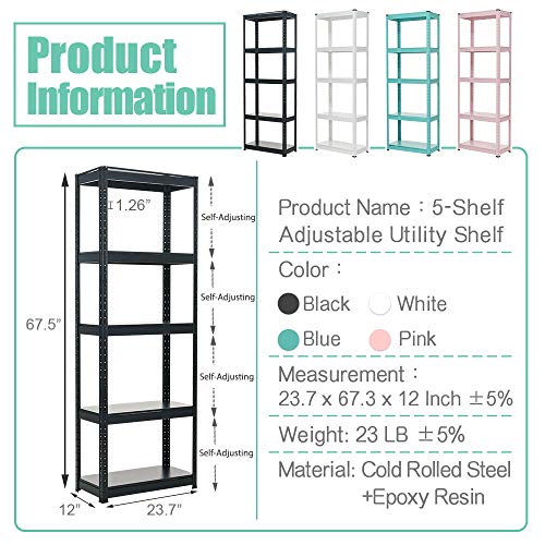 Lomani 5-Shelf Adjustable Utility Shelving Unit, 5-tier storage shelf, book shelf, Kitchen Utility Organizer Shelf-BK | The Storepaperoomates Retail Market - Fast Affordable Shopping