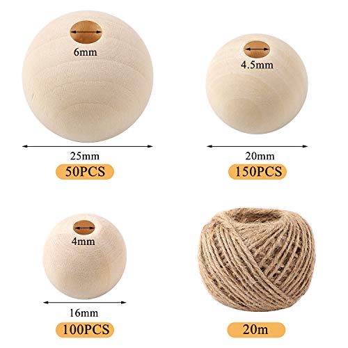 DICOBD 300pcs Wooden Beads 3 Sizes(16mm/20mm/25mm) Natural Unfinished Round Wood Beads Large with 20 Metre Jute Twine for Jewelry Making Home Farmhouse Decoration | The Storepaperoomates Retail Market - Fast Affordable Shopping