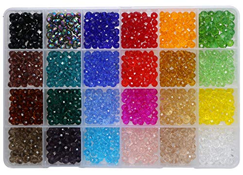 Shapenty 24 Colors 6mm Decorative Hand Briolette Faceted Rondelle Crystal Glass Beads with Hole for DIY Craft Bracelet Necklace Jewelry Making, 1200 Pieces/Box | The Storepaperoomates Retail Market - Fast Affordable Shopping