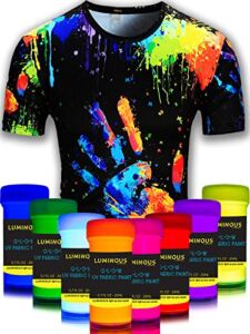 individuall Fabric Paint for Clothes – Set of 8 Neon, 20mL, Black Light Glow in the Dark Paint Colors for Clothes, Textile and Canvas – Gifts for Artists﻿
