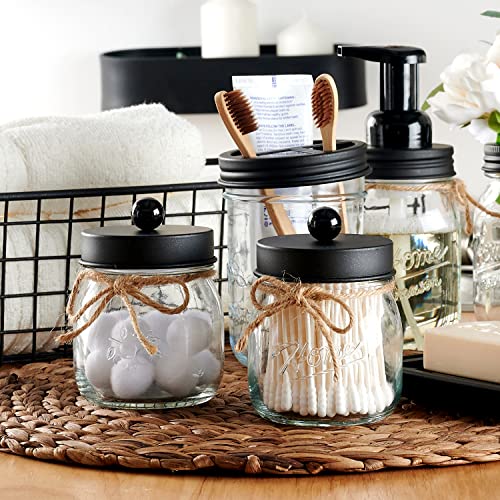 SheeChung Apothecary Jars Set,Mason Jar Decor Bathroom Vanity Storage Organizer Canister,Premium Glass Qtip Holder Dispenser for Cotton Swabs,Ball-Stainless Steel Lid (Black, 2-Pack) | The Storepaperoomates Retail Market - Fast Affordable Shopping