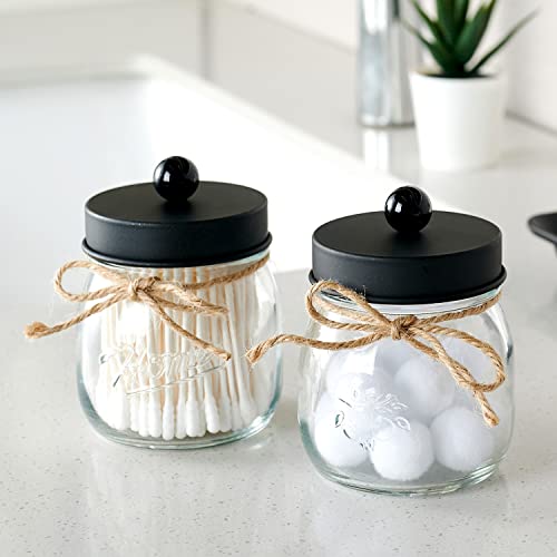 SheeChung Apothecary Jars Set,Mason Jar Decor Bathroom Vanity Storage Organizer Canister,Premium Glass Qtip Holder Dispenser for Cotton Swabs,Ball-Stainless Steel Lid (Black, 2-Pack) | The Storepaperoomates Retail Market - Fast Affordable Shopping