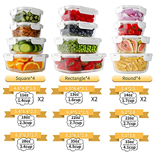 Bayco 24 Piece Glass Food Storage Containers with Lids, Glass Meal Prep Containers, Airtight Glass Lunch Bento Boxes, BPA Free & Leak Proof (12 lids & 12 Containers) – White | The Storepaperoomates Retail Market - Fast Affordable Shopping