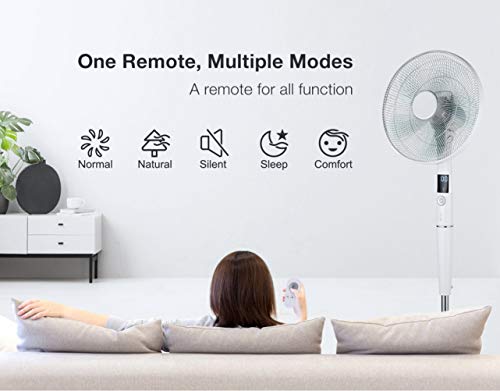 PELONIS Fan, Quiet DC Motor Oscillating Standing Pedestal Fan with Powerful 26 Speed, 5 Silent Modes, 12h On/Off Timer, Adjustable Height and Tilt, Remote Control, 16-Inch, White | The Storepaperoomates Retail Market - Fast Affordable Shopping