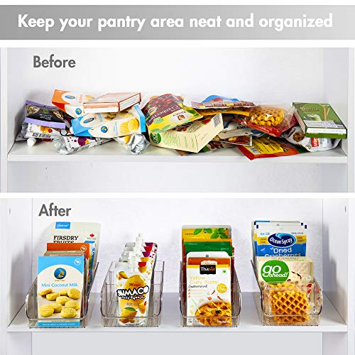 YIHONG Food Packet Organizer Bins for Pantry Organization, 4 Pack Plastic Clear Storage Bins for Storing Seasoning Packets, Spices, Sauce Packets,Snacks, with 2 Removable Dividers | The Storepaperoomates Retail Market - Fast Affordable Shopping