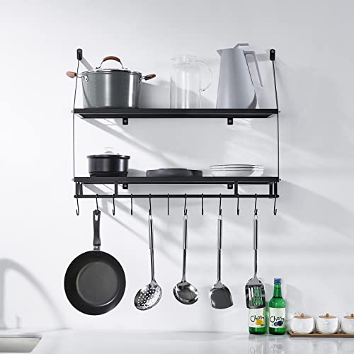 KES 30-Inch Kitchen Pot Rack – Mounted Hanging Rack for Kitchen Storage and Organization- Matte Black 2-Tier Wall Shelf for Pots and Pans with 12 Hooks – KUR215S75B-BK | The Storepaperoomates Retail Market - Fast Affordable Shopping