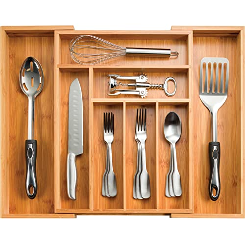 Expandable Bamboo Silverware Organizer – Kitchen Drawer Organizer, Utensil Holder – Drawer Organization and Storage in Kitchen, Bathroom or Bedroom, 17” Long, Adjustable from 13” – 22.2” Wide, 2” Deep | The Storepaperoomates Retail Market - Fast Affordable Shopping