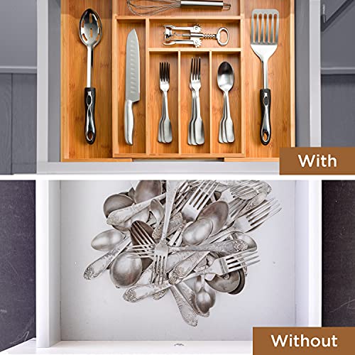 Expandable Bamboo Silverware Organizer – Kitchen Drawer Organizer, Utensil Holder – Drawer Organization and Storage in Kitchen, Bathroom or Bedroom, 17” Long, Adjustable from 13” – 22.2” Wide, 2” Deep | The Storepaperoomates Retail Market - Fast Affordable Shopping