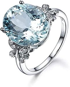 MauSong Rhinestone Butterfly Ring Natural Topaz Stone Crystal Engagement Ring Charm Gemstone Ring Women Jewelry (Size/ 6/7/8/9/10),Sea Blue,Size 6