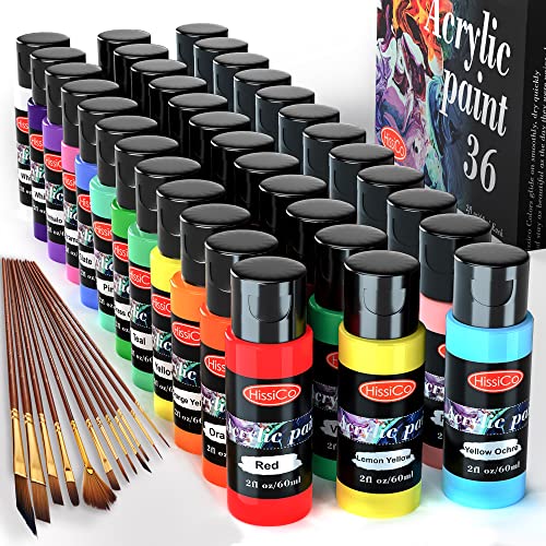 Acrylic Paint Set of 36 Colors 2fl oz 60ml Bottles with 12 Brushes,Non Toxic 36 Colors Acrylic Paint No Fading Rich Pigment for Kids Adults Artists Canvas Crafts Wood Painting | The Storepaperoomates Retail Market - Fast Affordable Shopping