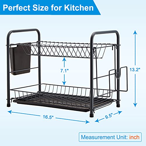 Naturous Dish Rack, 2 Tier Dish Drying Rack Kitchen Organizer with Drain Board, Utensil Holder, Cutting Board Holder, Gray | The Storepaperoomates Retail Market - Fast Affordable Shopping