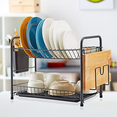 Naturous Dish Rack, 2 Tier Dish Drying Rack Kitchen Organizer with Drain Board, Utensil Holder, Cutting Board Holder, Gray | The Storepaperoomates Retail Market - Fast Affordable Shopping