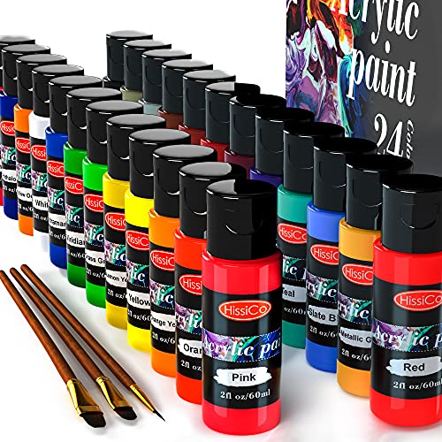 Acrylic Paint Set of 24 Colors 2fl oz 60ml Bottles with 3 Brushes,Non Toxic 24 Colors Acrylic Paint No Fading Rich Pigment for Kids Adults Artists Canvas Crafts Wood Painting | The Storepaperoomates Retail Market - Fast Affordable Shopping