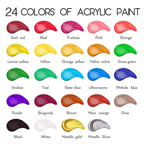 Acrylic Paint Set of 24 Colors 2fl oz 60ml Bottles with 3 Brushes,Non Toxic 24 Colors Acrylic Paint No Fading Rich Pigment for Kids Adults Artists Canvas Crafts Wood Painting | The Storepaperoomates Retail Market - Fast Affordable Shopping