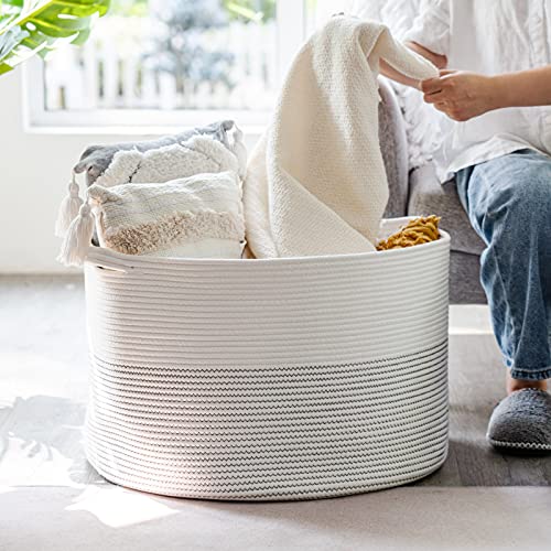 INDRESSME XXXLarge Cotton Rope Basket 21.7″ x 21.7″ x 13.8″ Woven Baby Laundry Basket for Blankets Toys Storage Basket with Handle Comforter Cushions Storage Bins Thread Laundry Hamper-Black Stitch | The Storepaperoomates Retail Market - Fast Affordable Shopping