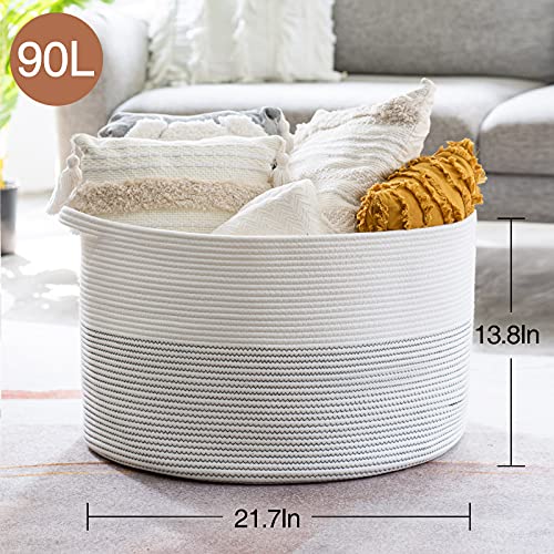 INDRESSME XXXLarge Cotton Rope Basket 21.7″ x 21.7″ x 13.8″ Woven Baby Laundry Basket for Blankets Toys Storage Basket with Handle Comforter Cushions Storage Bins Thread Laundry Hamper-Black Stitch | The Storepaperoomates Retail Market - Fast Affordable Shopping