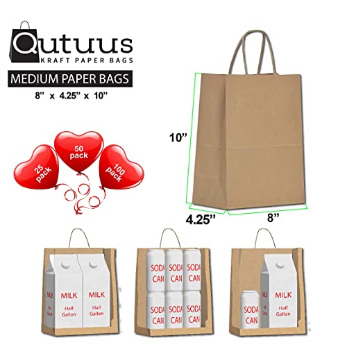 Qutuus Kraft Paper Gift Bags with Handles – 8×4.25×10 25 Pcs Brown Shopping Bags, Party Bags, Goody Bags, Cub, Favor Bags, Business Bags, Kraft Bags, Retail Bags | The Storepaperoomates Retail Market - Fast Affordable Shopping
