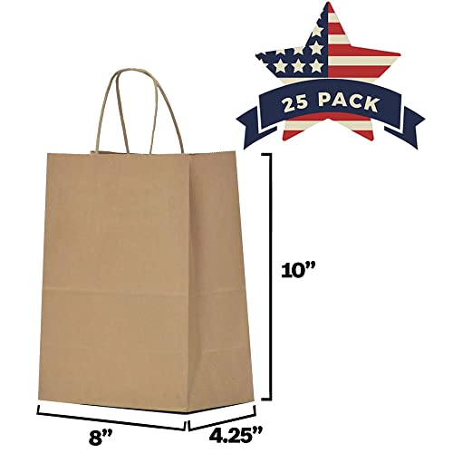 Qutuus Kraft Paper Gift Bags with Handles – 8×4.25×10 25 Pcs Brown Shopping Bags, Party Bags, Goody Bags, Cub, Favor Bags, Business Bags, Kraft Bags, Retail Bags | The Storepaperoomates Retail Market - Fast Affordable Shopping